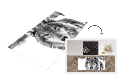 Keukenloper - Loper keuken - Dierenprofiel wolf in zwart-wit - 120x60 cm - Keukenloper vinyl