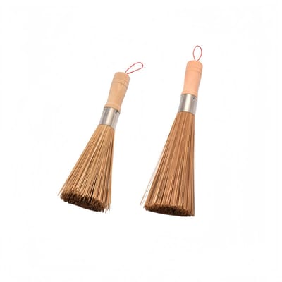 2 stuks - Houten handvat, fijne bamboe pannenborstel - Keukenreinigingsborstel - Keukenbenodigdheden - Twee lengtes (25 cm + 30 cm) - Natuurlijke houtkleur