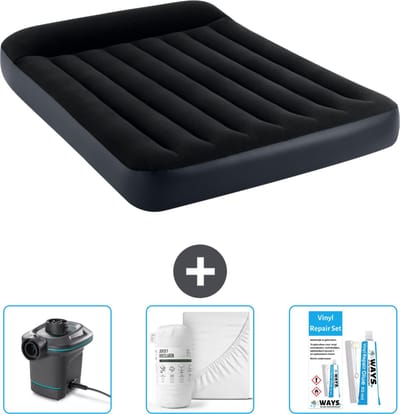 Intex Luchtbed - Twijfelaar - 137 x 191 x 25 cm - Donkerblauw - Inclusief Pomp - Hoeslaken en Reparatieset
