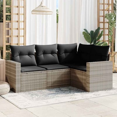 vidaXL - 4-delige - Loungeset - met - kussens - poly - rattan - lichtgrijs