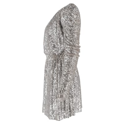 Saint Laurent mini-jurk met bateau-halslijn en pailletten in zilverkleurig polyester
