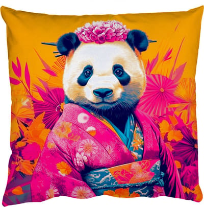 Sierkussens - Kussentjes Woonkamer - 50x50 cm - Kimono - Roze - Panda - Bloemenkroon