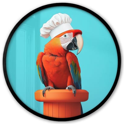 Poster in lijst Rond - Fotolijst 40x40 cm - Posters - Ara - Koksmuts - Sokkel - Grappig - Ronde posterlijst zwart - Decoratie - Wanddecoratie woonkamer - Muurdecoratie slaapkamer