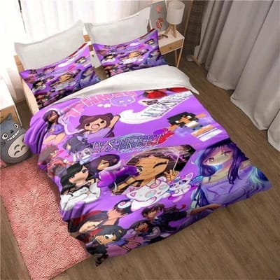 Ensemble de literie APHMAU Housse de couette Ensemble Simple Double King Size Kawaii Dessin animé Aphmau Adultes Garçons Chambre Housse de couette et Taie d'oreiller AU Single 140x210cm