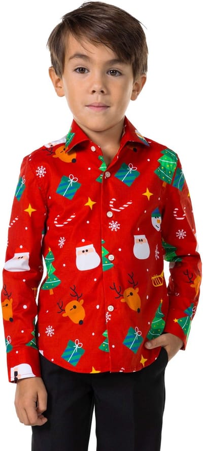 OppoSuits Festivity Red Boys - Kids Kerst Overhemd - Kerstshirt - Rood - Maat 2 Jaar