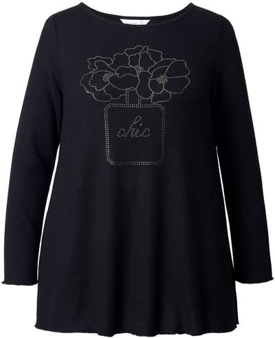 MIAMODA - Dames - Trui A-lijn glittersteentjes lange mouwen - Zwart - Maat 44
