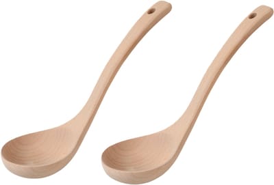 2 stuks - Gebogen lepel - Soeplepel van beukenhout voor huishoudelijk gebruik - Ongeverfd - Houten soeplepel met lange steel - 27*7,8 cm - Houtkleur