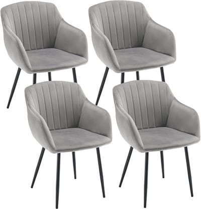 Eetkamerstoelen met armleuningen - 4 stuks, Fluwelen Keukenstoelen met Metalen Poten, Comfortabele en Elegante Woonkamerstoelen