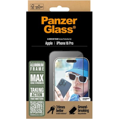 PanzerGlass Screenprotector geschikt voor Apple iPhone 16 Pro Glazen | PanzerGlass Ultra-Wide Fit Screenprotector - Case Friendly + Installatie Frame