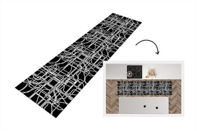 Keukenloper - Loper keuken - Netwerk - Patronen - Zwart Wit - Computer - 200x50 cm - Keukenloper vinyl