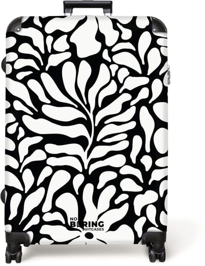 NoBoringSuitcases.com® - Koffer groot - Reiskoffer lichtgewicht - Zwart met witte bloemen - Rolkoffer met 4 wielen - Grote trolley XL - 98 liter bagage