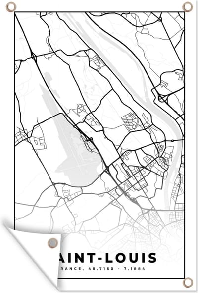 Muurdecoratie Stadskaart - Plattegrond - Saint-Louis - Kaart - Frankrijk - Zwart wit - 120x180 cm - Tuinposter - Tuindoek