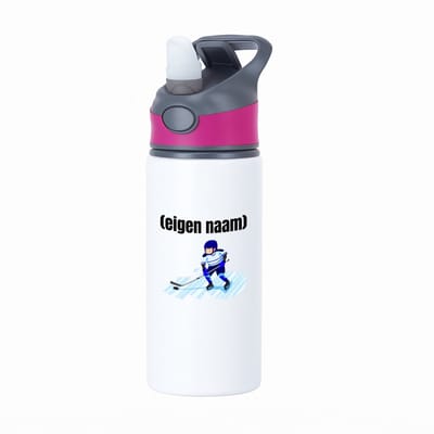 Hacebo® - ijshockey met eigen naam waterfles met rietje roze - Ijshockey - atleten - iemand die houdt van ijshockey - verjaardag - cadeau - kado - water fles - 650ML