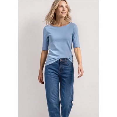 Shirt met golvende halslijn in effen kleur