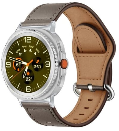 By Qubix - smartwatch bandje - Compatible Samsung bandje - Classic leren band - Taupe - Geschikt voor Samsung Galaxy Watch 9 (40/44mm) - Watch 8 (40/44mm) - Watch 8 Classic (46mm)