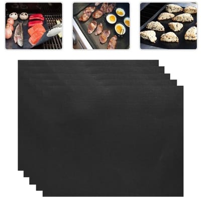 5  Barbecue Grill Matjes - Oven matten - Oven beschermer - Anti Aanbak - Gemakkelijk te reinigen - Herbruikbaar - Afmeting 40x33 cm Zwart