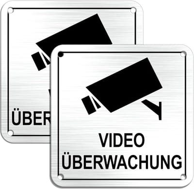 Videobewaking sticker 10x10cm - Aluminium met voorgeboorde gaten (x2)