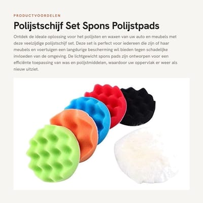 Allecto - Polijstschijf Set - Spons Polijstpads - Lichtgewicht - Waxen en Polijsten - Bescherming voor Auto en Meubels - Geschikt voor Vervangen va...