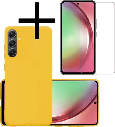 Hoesje - Met Screenprotector - Geschikt voor Samsung Galaxy A54 - Sterk & Shockproof - Back Cover - Siliconen Case - Telefoon Hoes - Geel