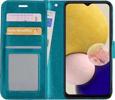 Hoesje - Met Pasjeshouder - Geschikt voor Samsung Galaxy A13 5G - Luxe Bookcase Portemonee - Flip Case - Kunstleer Book Case - Flipcase - Book Cover - Walletcase - Portemonneehoes - Turquoise