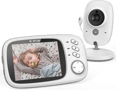 BOIFUN Babyfoon - babyfoon met camera - 3,2 inch scherm - babyfoon met nachtzicht, video - Temperatuurbewaking - Slimme 8 Slaapliedjes