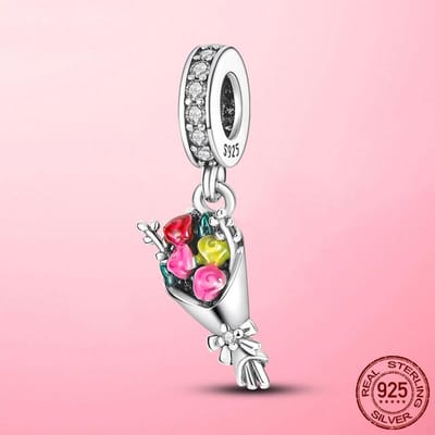 Bloeiende Bloem Bedel 925 Sterling Zilver Bruidsboeket Hanger Kralen Passend voor Mode Armband Diy Originele Sieraden Maken white