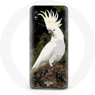 Hoesje - Kaketoes - Samsung Galaxy A10 - Flexibel - Wit - Papegaaien in de boom wit
