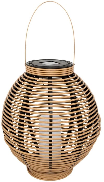 Atmosphera Solar tuin lantaarn - naturel - rotan kunststof - 38 x 43 cm - buiten - Led kaars licht