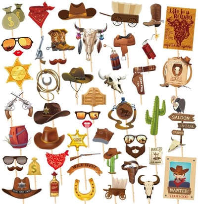 Dailygoods- Cowboy Rekwisieten 50 Stuks - Veelkleurig - Papier - Verjaardagsfeest - Themafeest - Carnavalsaccessoires - Lichtgewicht en Duurzaam - Fotorekwisieten