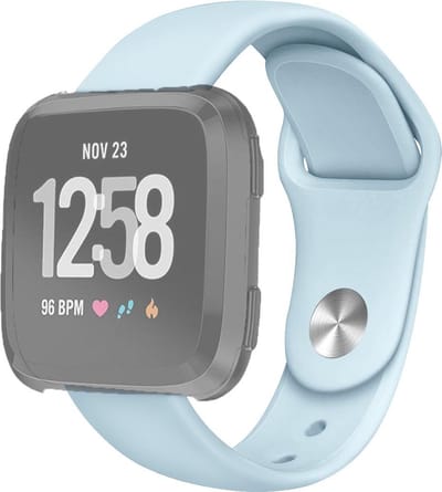 By Qubix - Compatible Fitbit bandje - geschikt voor Fitbit Versa 1 / 2 & Lite siliconen bandje - Maat: Large - Lichtblauw Smartwatchbandje bandje Armband Polsband Strap Band Watchband