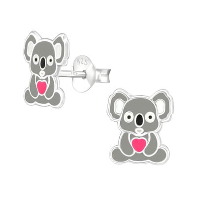 Princess Oorbellen Koala - 925 Zilver E-Coating - Dier - 8x9mm