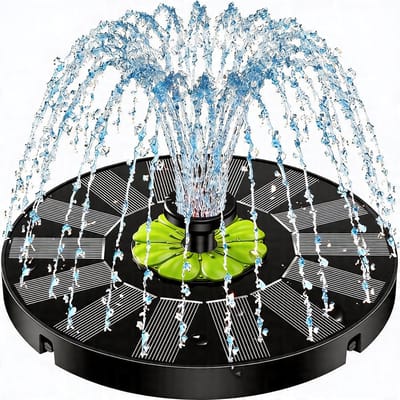 Solar Fontein op Zonne Energie – Waterfontein Met 8 Spuitmonden & 3 Opzetstukken voor Variabele Waterstralen – Fonteinpomp Compact & Draadloos Design voor Tuin, Vijver & Vogelbad | Incl. Fixers voor Stabiele Plaatsing