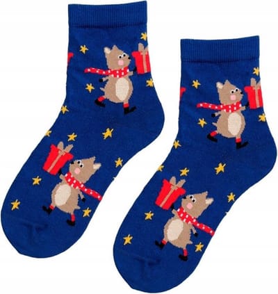 Wola - kerstsokken blauw met muispatroon – Kerstcadeau - maat 36 - 38 – ( 1 stuks )