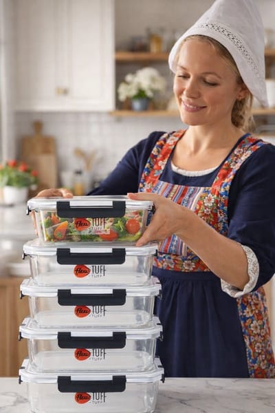 FlexiTuff Glass Voedselbewaarbakjes – 5-Delige Set