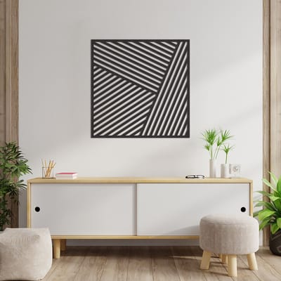 Geometrische Wanddecoratie - Paneel Lijnen Vormen - Dieren - Hout - Wall Line Art - Muurdecoratie - Woonkamer - Slaapkamer - Om Aan De Muur Te Hangen - Zwart - 59 x 59 cm