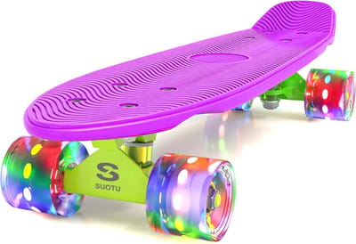 Suotu Skateboard - Skateboard Jongens – Wielen met LED-verlichting - ABEC-9 - Tot 50 kg - Skateboard Meisjes – Skateboard Volwassenen - Paars