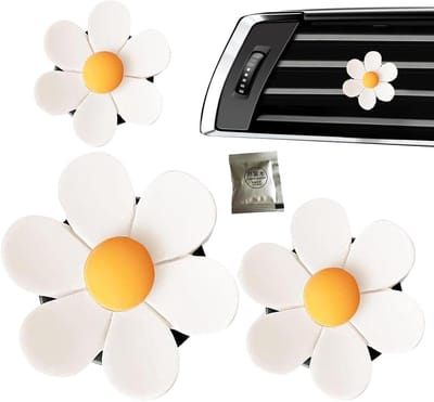 Bloem Luchtverfrisser Clips - Auto Bloem Decoratie - Auto Interieur Opfrissen - Schattig Madeliefjes Ontwerp - 3 stuks - Wit