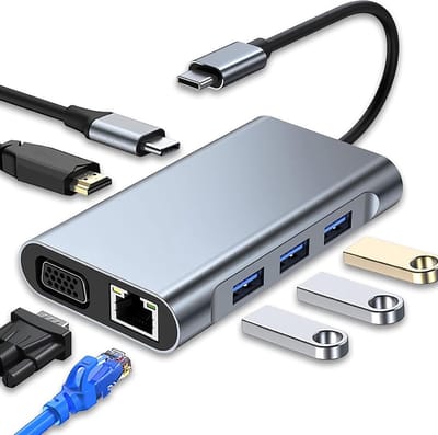 DailySupplies® Docking station Laptop - 8 in 1 - USB-C - Dual HDMI - USB Splitter - 4K Kwaliteit - Zilver - Premium Quality