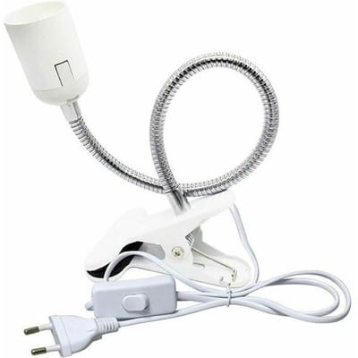 Klembare leeslamp E27 - Flexibele zwanenhalslamphouder - Wit - AC 230V - Stevige klem - Lamp niet inbegrepen - 42x42 mm