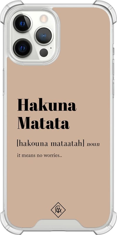 Casimoda® hoesje - Geschikt voor iPhone 12 Pro Max - Hakuna Matata - Shockproof case - Extra sterk - TPU/polycarbonaat - Bruin/beige, Transparant
