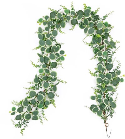 Bladeren, witte bloemen, slinger, kunstplant, hangplant voor achtergrond, bruiloft, decoratie, tafelloper, middenstuk (1 stuks)