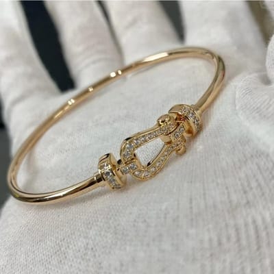 Bracelet à boucle en forme de U avec anneau de traction en forme de fer à cheval, simple et tendance, polyvalent, entièrement serti de diamants 17cm gray