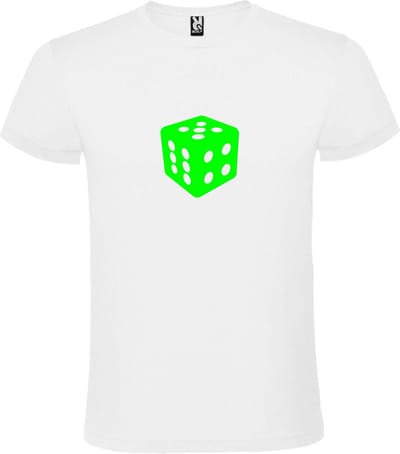 Wit T-Shirt met “ Dobbelsteen “ afbeelding Neon Groen Size S