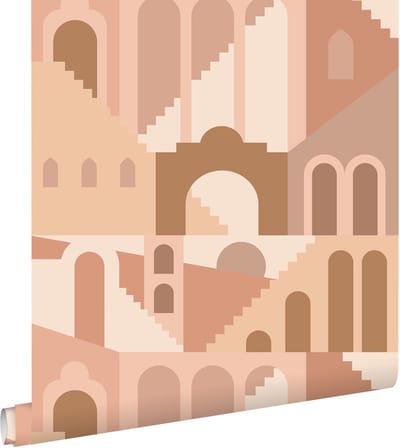 ESTAhome behang mediterrane huisjes terracotta roze - 50 x 900 cm - 139627