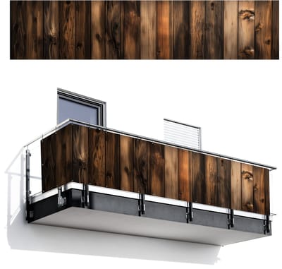 Balkonscherm 500x110 cm - Balkonposter Hout - Rustiek - Donkere Planken - Balkon scherm decoratie - Balkonschermen - Balkondoek zonnescherm