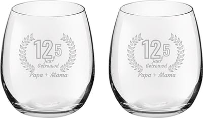Gegraveerde set Drinkglazen 39cl Papa + Mama 12,5 jaar getrouwd