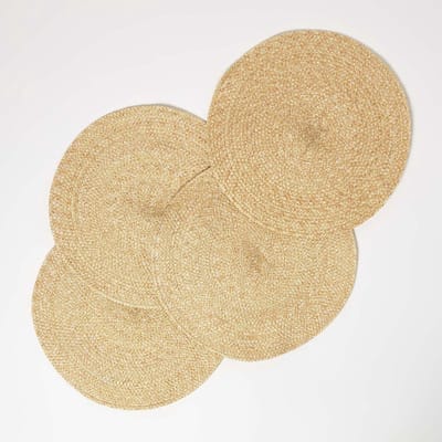 Homescapes gouden placemats in een set van 4, 40 cm - 4x rond gevlochten placemats