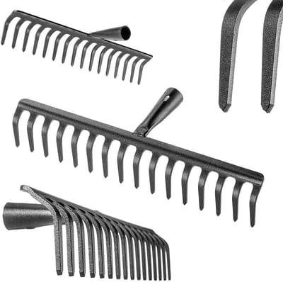 KADAX Tuinhark zonder steel, tuinhark van staal, gazonhark voor tuinonderhoud, robuuste hark, hark voor gazon, tuingereedschap (rechthoekig, 16 tanden)