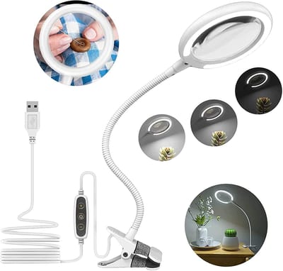 Unyqoos® Verstelbare vergrootlamp met LED-verlichting en klem voor precisiewerk