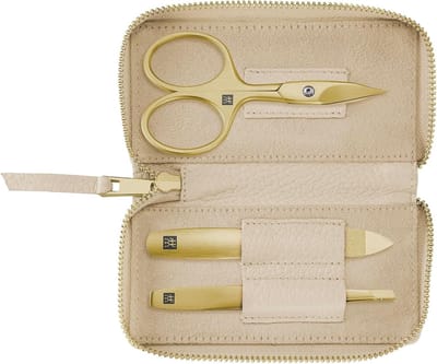 SnelShoppen - Premium 3-delige Manicureset met Echt Lederen Etui, Combi-Nagelschaartje, Ideaal voor Thuis en Reizen, Beige, Nagelverzorging, Beauty To